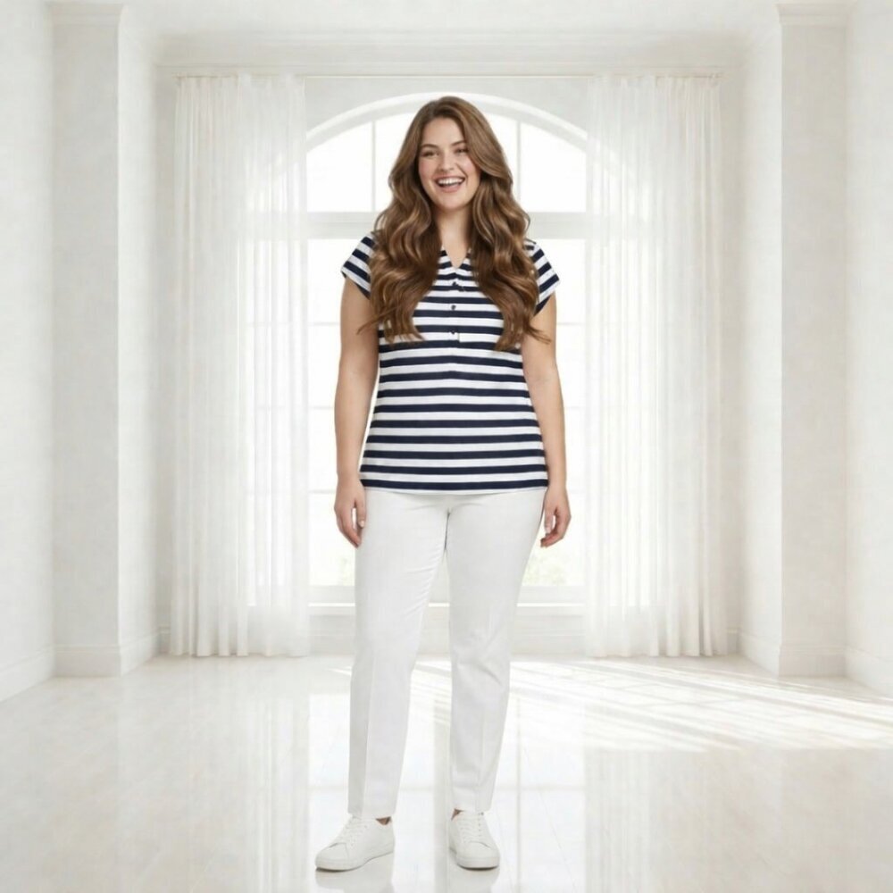 NWT Charter Club Nautical Stripe Top Large Blue White Coastal Preppy